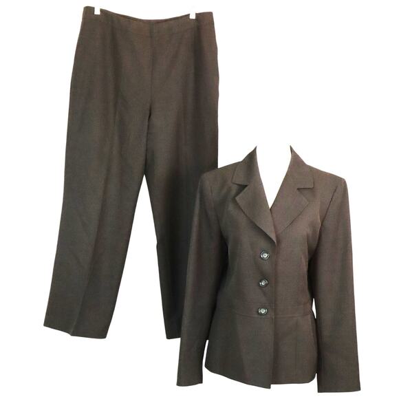 Le Suit Brown Pant Suit Bootcut Straight Wide Leg Corporate Business Work 12 - Picture 1 of 8